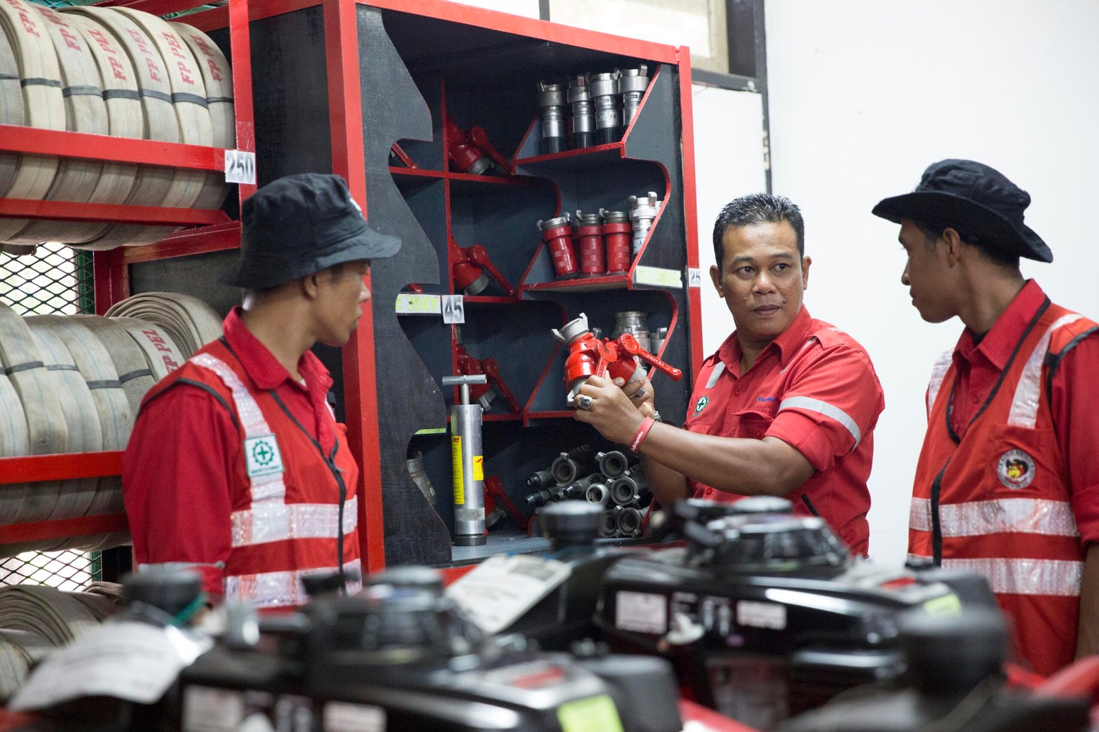 Fire Emergency Response Team is checking the fire suppresion tool